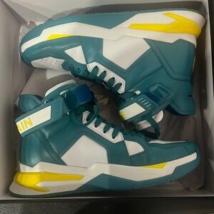 Balmain Teal and White High-Top Sneakers